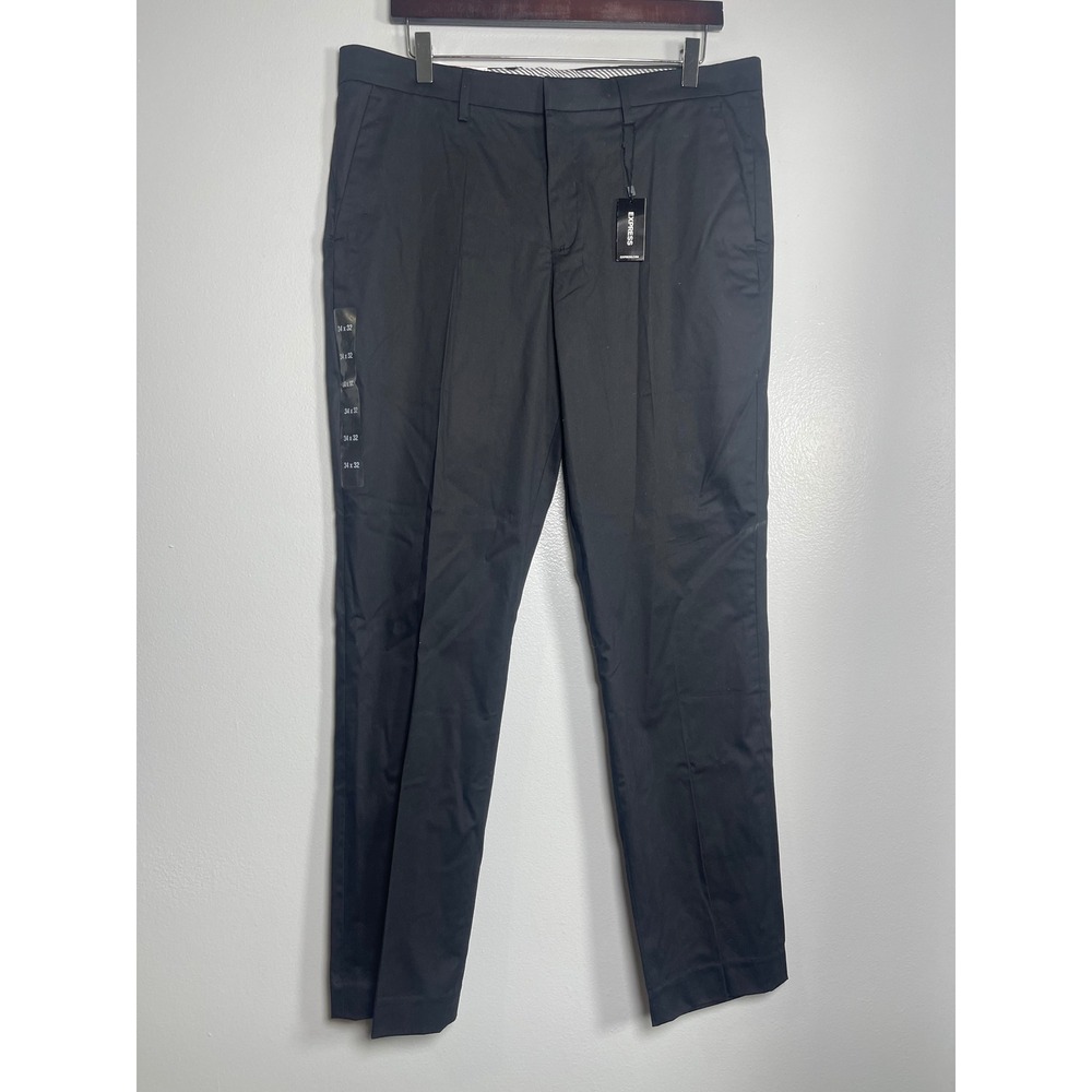 EXPRESS Slim Performance Stretch Easy Care Cotton Dress Pants Black 34x32 NEW